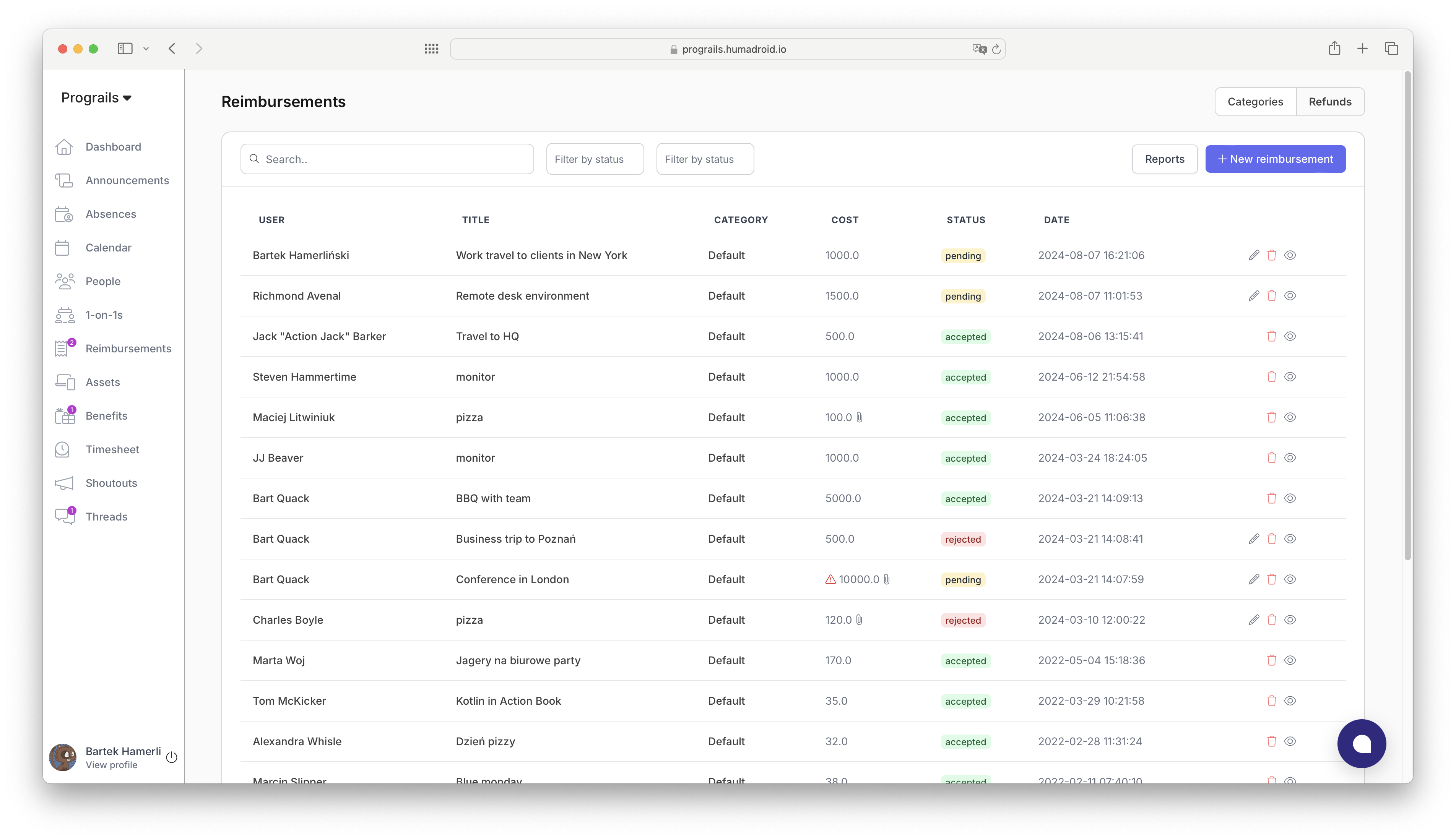 Reimbursement Management HRMS feature