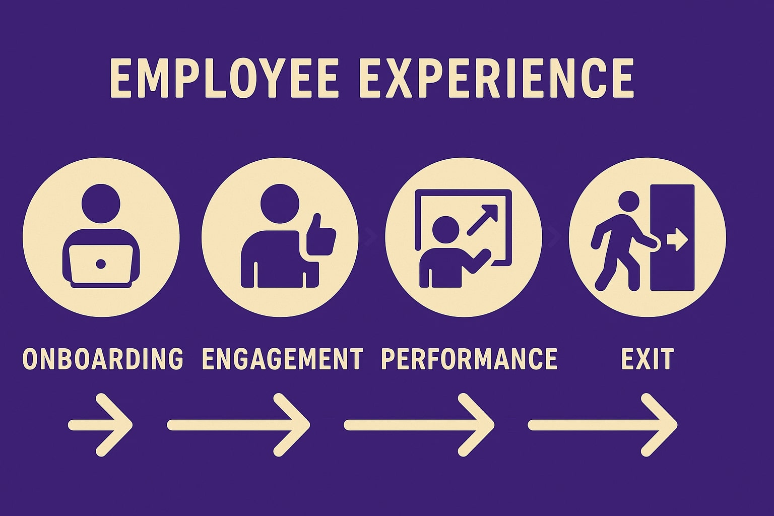 "The Employee Experience" showing key stages of an employee's journey including onboarding, engagement, development, and exit.